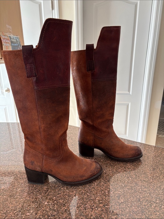 Frye Shoes - Frye Ladies Autumn Shield Two-Tone Redwood Suede Leather Boots-8